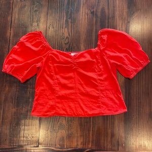Red Puff Sleeve Blouse